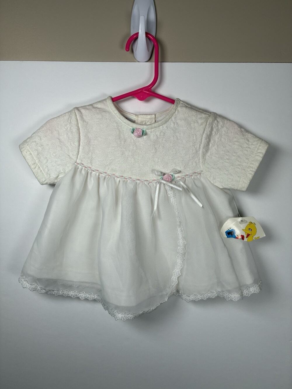 Vtg Sesame Street Baby Girl Dress 6-9 Months NWT Ivory Lace Chiffon Cottagecore